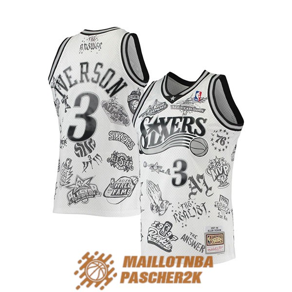 maillot philadelphia 76ers mitchell x ness allen iverson 3 blanc edition conjointe