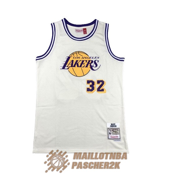 maillot blanc creme earvin johnson 32 los angeles lakers