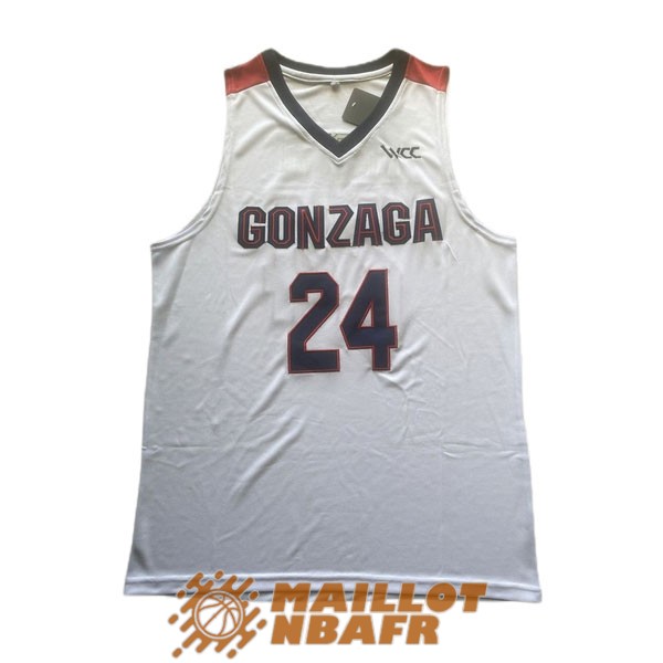 maillot NCAA gonzaga university corey kispert 24 blanc rouge