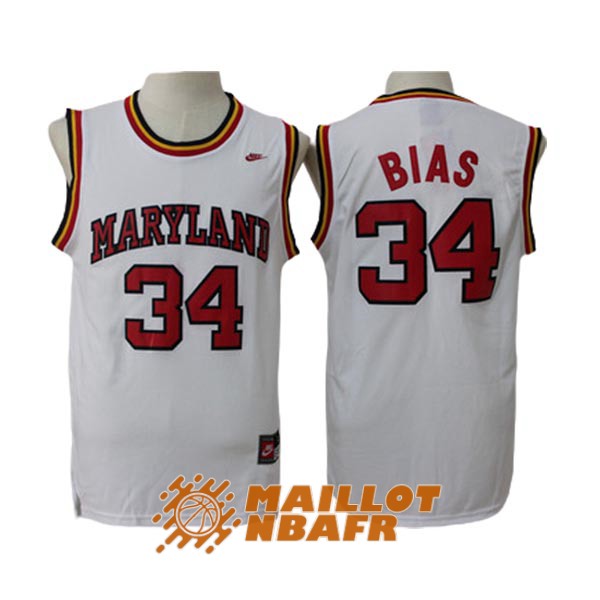 maillot NCAA maryland len bias 34 blanc rouge
