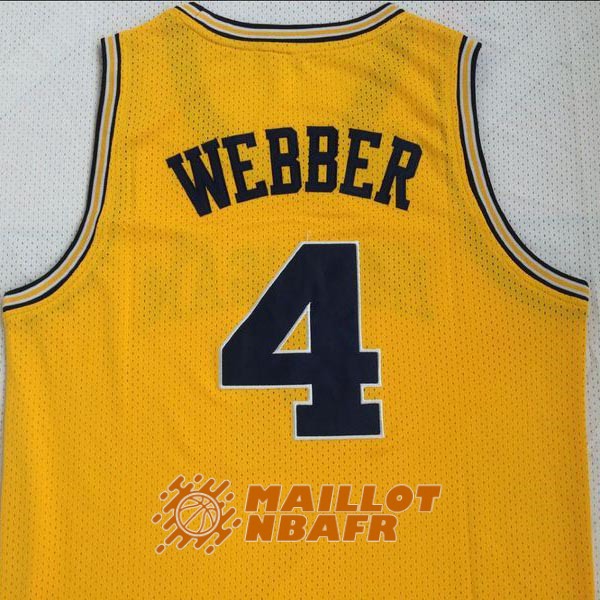 maillot NCAA michigan chris webber 4 jaune noir