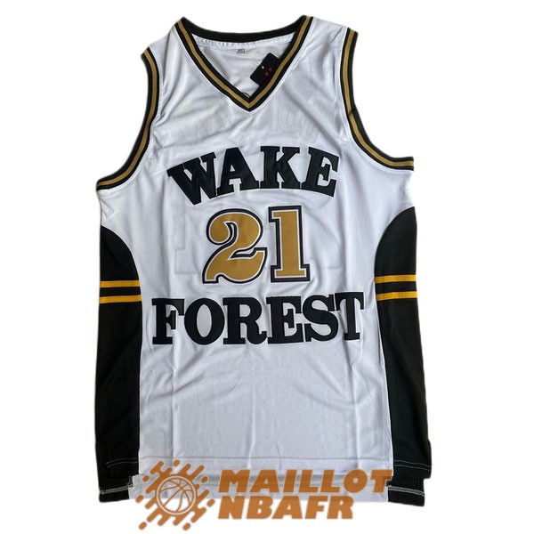 maillot NCAA wake forest university tim duncan 21 blanc jaune