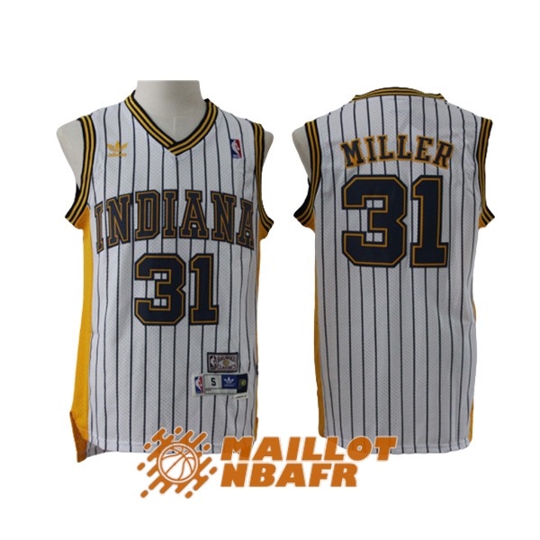 maillot indiana pacers reggie miller 31 blanc rayure [maillotnba-10-29-271]