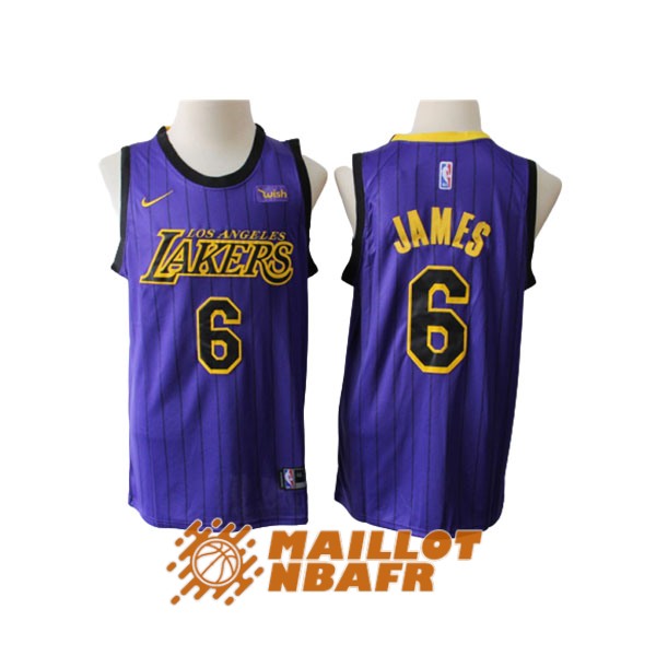 maillot los angeles lakers lebron james 6 pourpre rayure city edition
