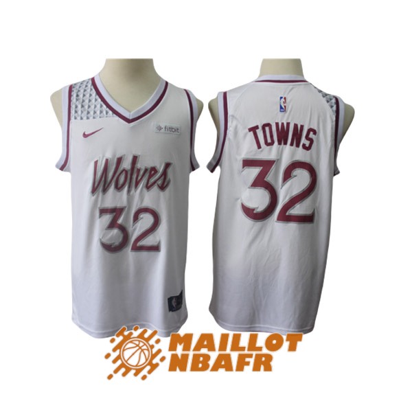maillot minnesota timberwolves earned edition karl-anthony towns 32 blanc