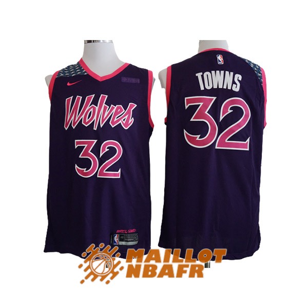 maillot minnesota timberwolves karl-anthony towns 32 city edition pourpre noir 2018-2019