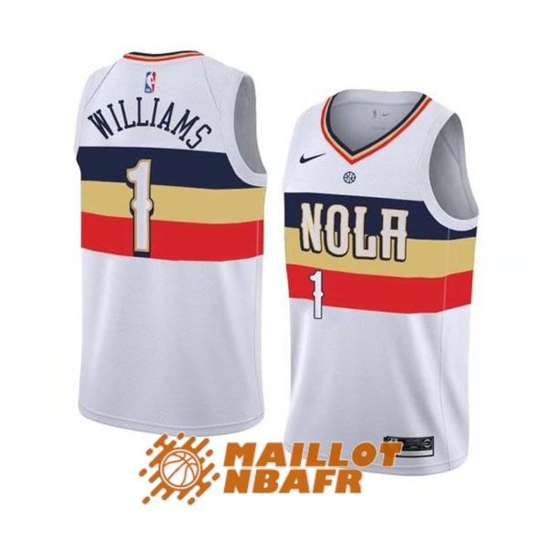 maillot new orleans pelicans earned edition zion williamson 1 blanc jaune rouge [maillotnba-10-29-465]