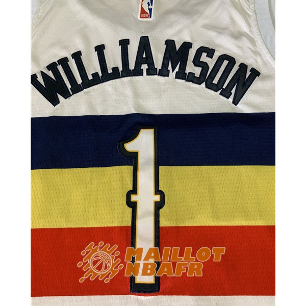 maillot new orleans pelicans earned edition zion williamson 1 blanc jaune rouge<br /><span class=