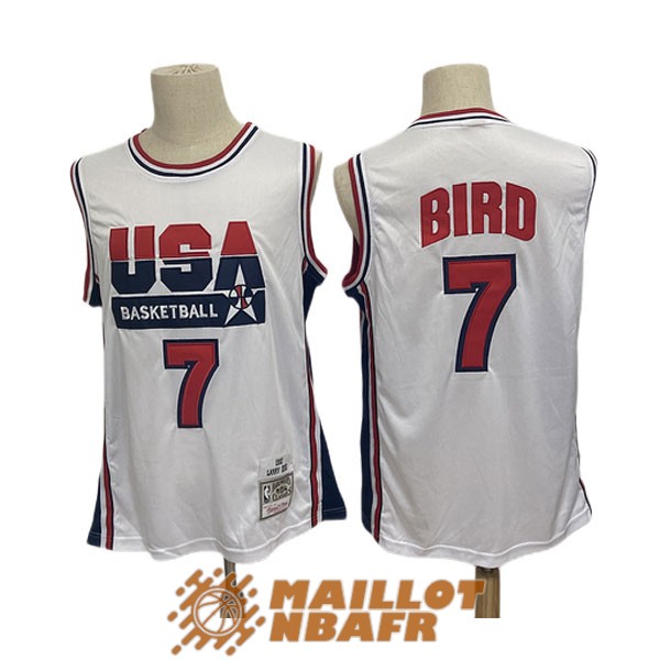 maillot olympique team usa larry bird 7 blanc rouge 1992