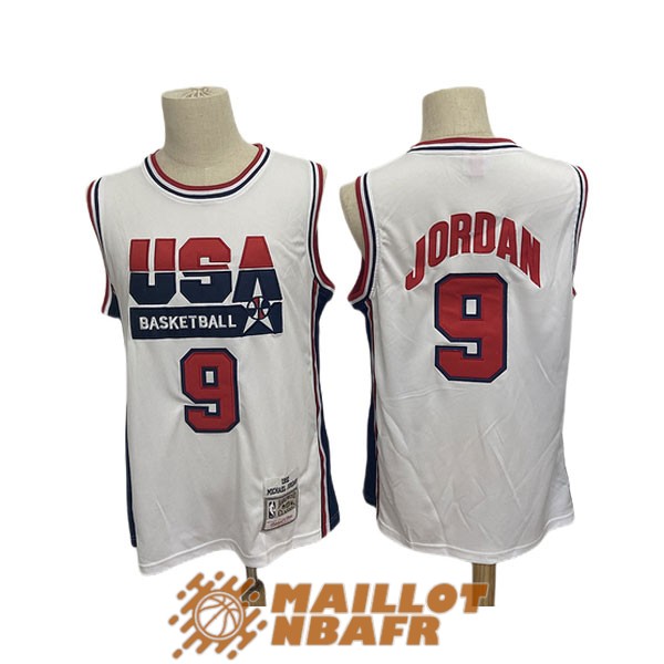 maillot olympique team usa michael jordan 9 blanc rouge bleu 1992