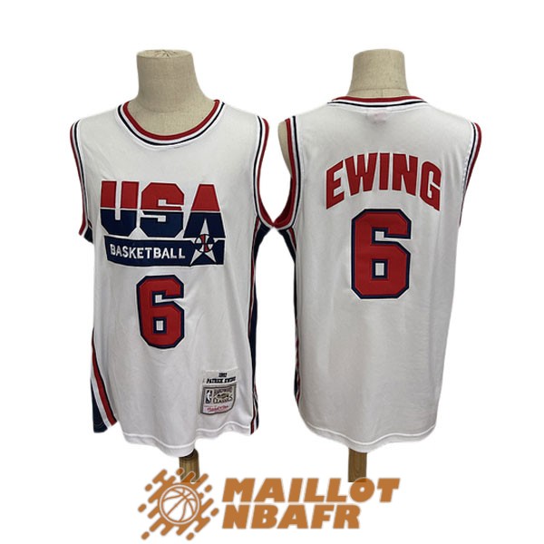 maillot olympique team usa patrick ewing 6 blanc rouge 1992