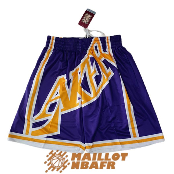 shorts los angeles lakers mitchell x ness hardwood classics big face pourpre